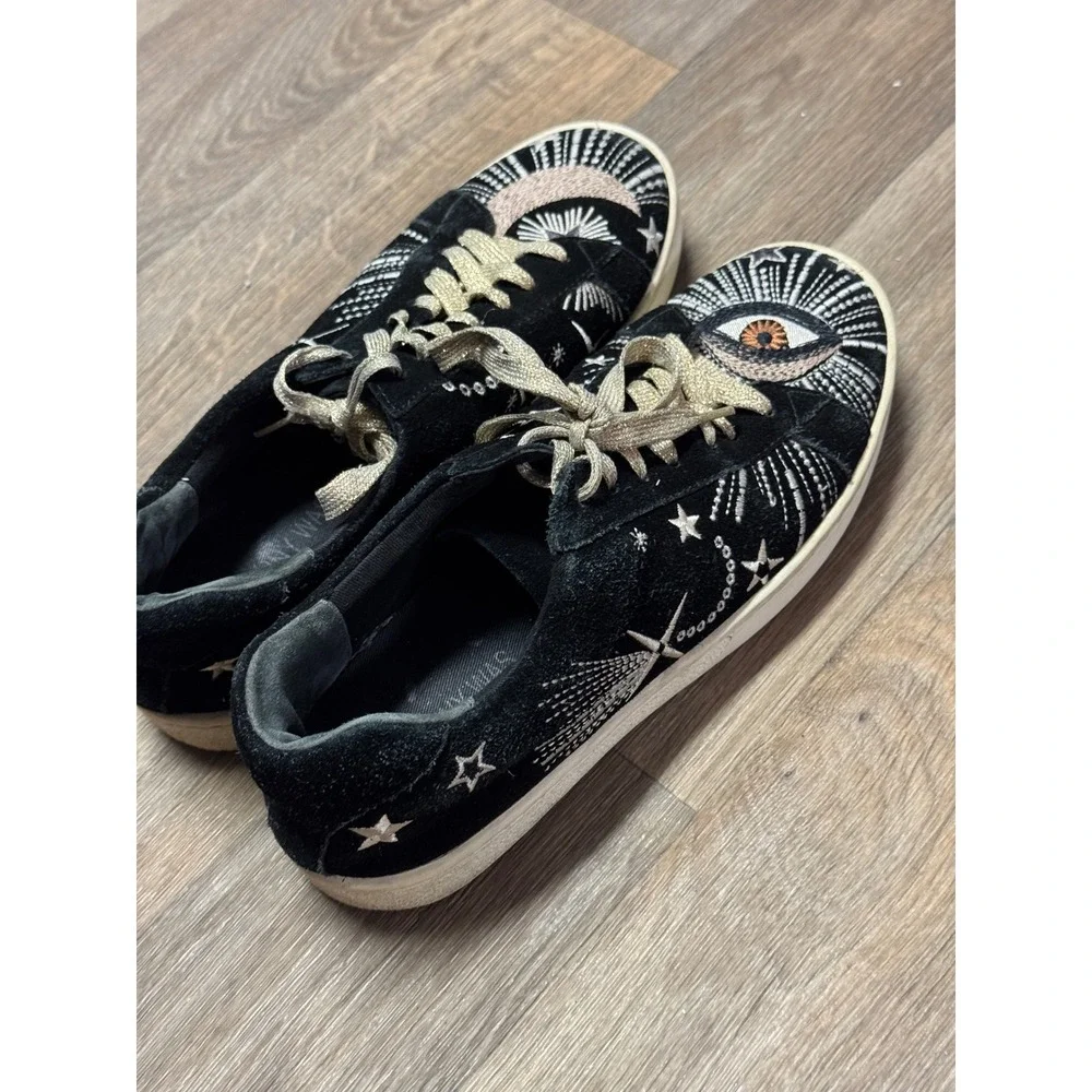 Johnny Was Black Suede Celestial Embroidered Sneakers Evil Eye Womens 7